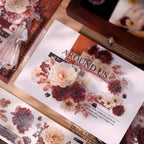 Vintage Peony Washi & PET Tape – Ivory & Burgundy
