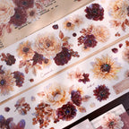 Vintage Peony Washi & PET Tape – Ivory & Burgundy