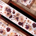 Vintage Peony Washi & PET Tape – Ivory & Burgundy