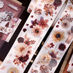 Vintage Peony Washi & PET Tape – Ivory & Burgundy
