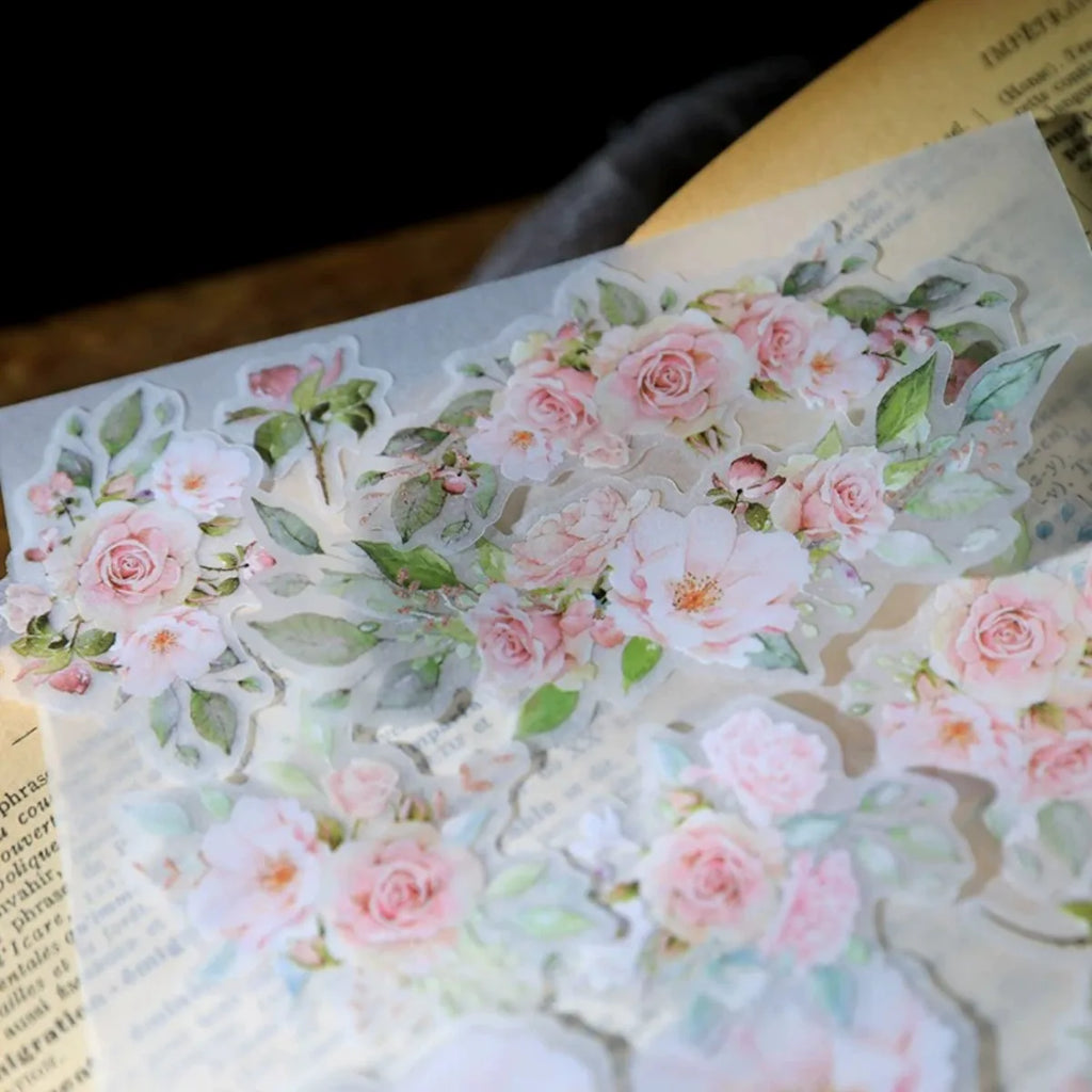 Vintage Pink Rose Vellum Stickers for Journaling