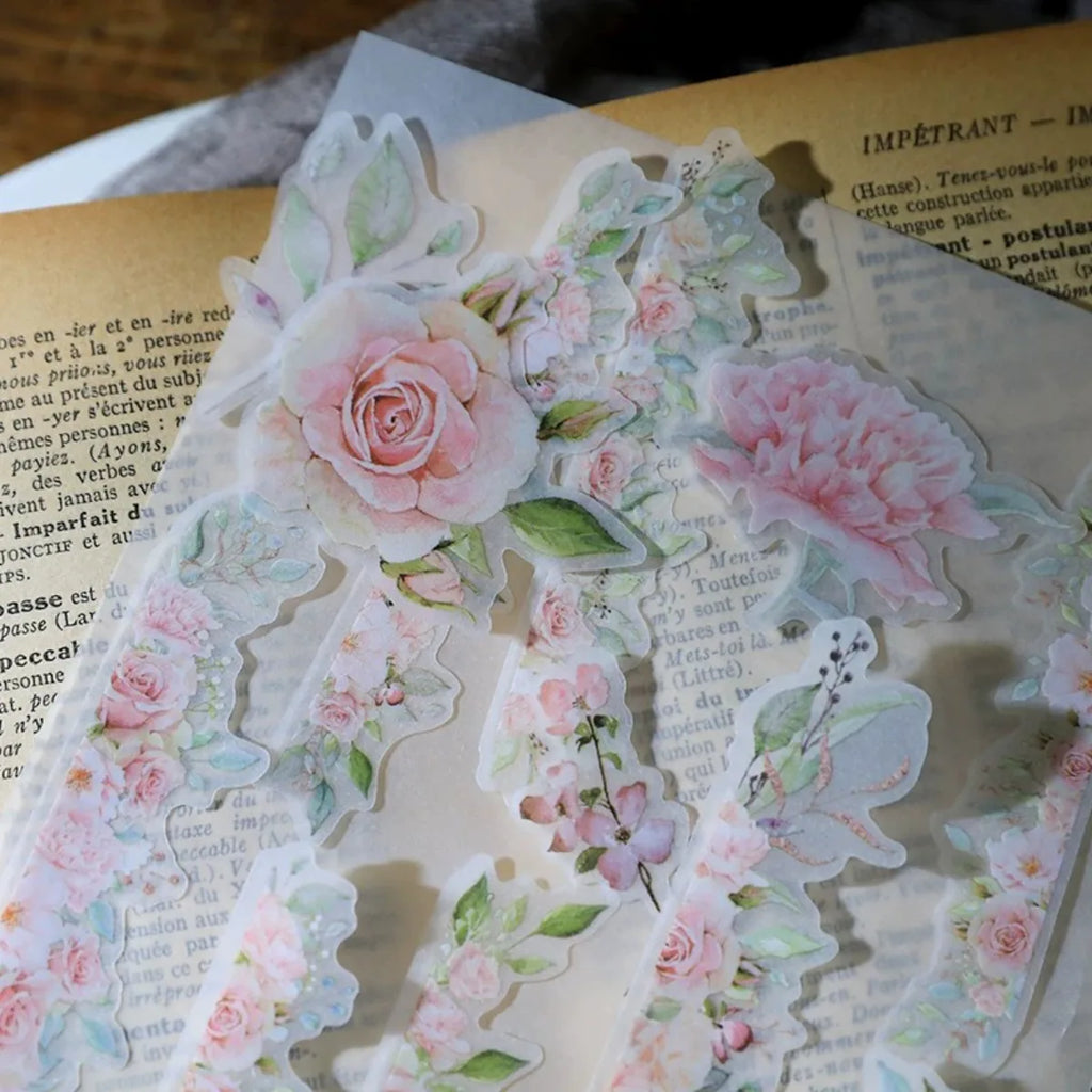 Vintage Pink Rose Vellum Stickers for Journaling