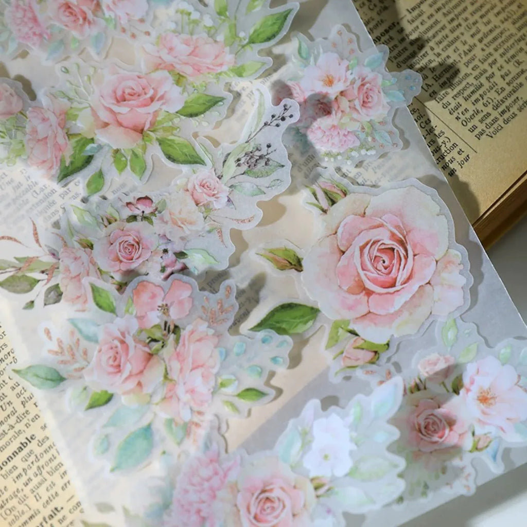 Vintage Pink Rose Vellum Stickers for Journaling