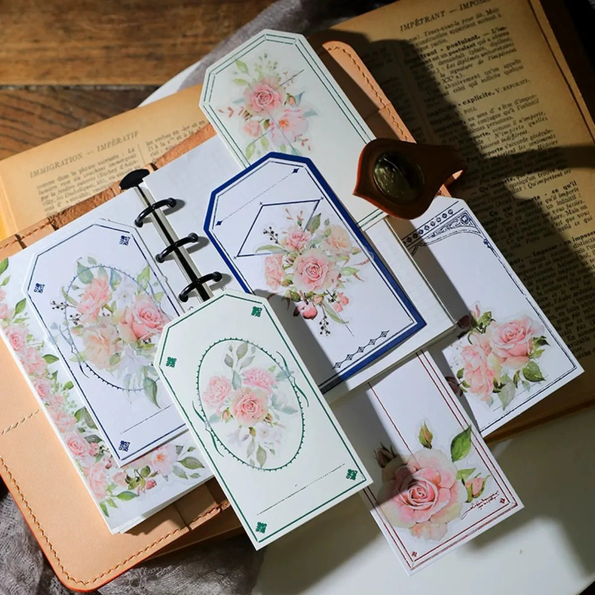 Vintage Pink Rose Vellum Stickers for Journaling