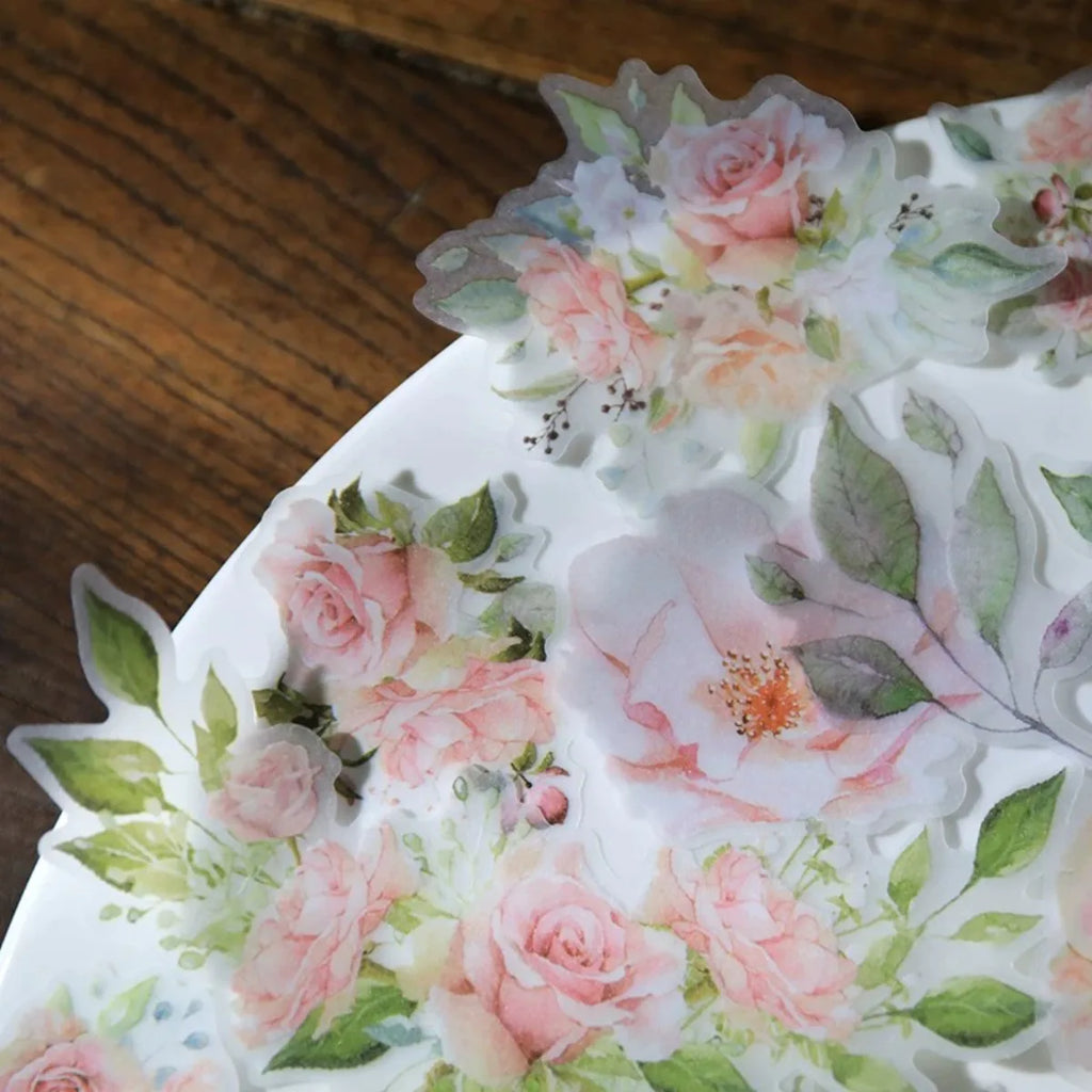 Vintage Pink Rose Vellum Stickers for Journaling