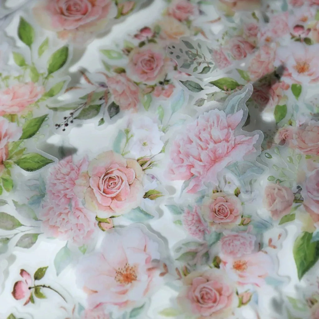 Vintage Pink Rose Vellum Stickers for Journaling