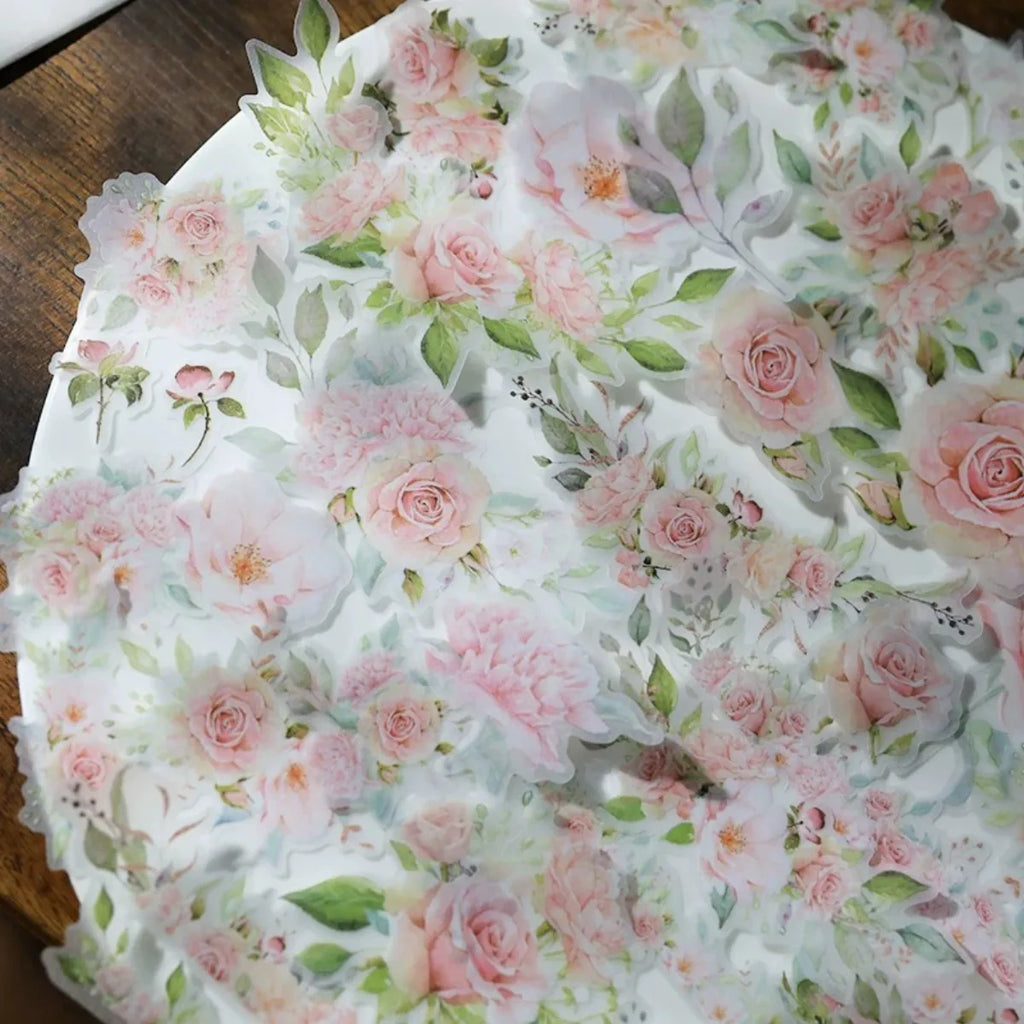 Vintage Pink Rose Vellum Stickers for Journaling