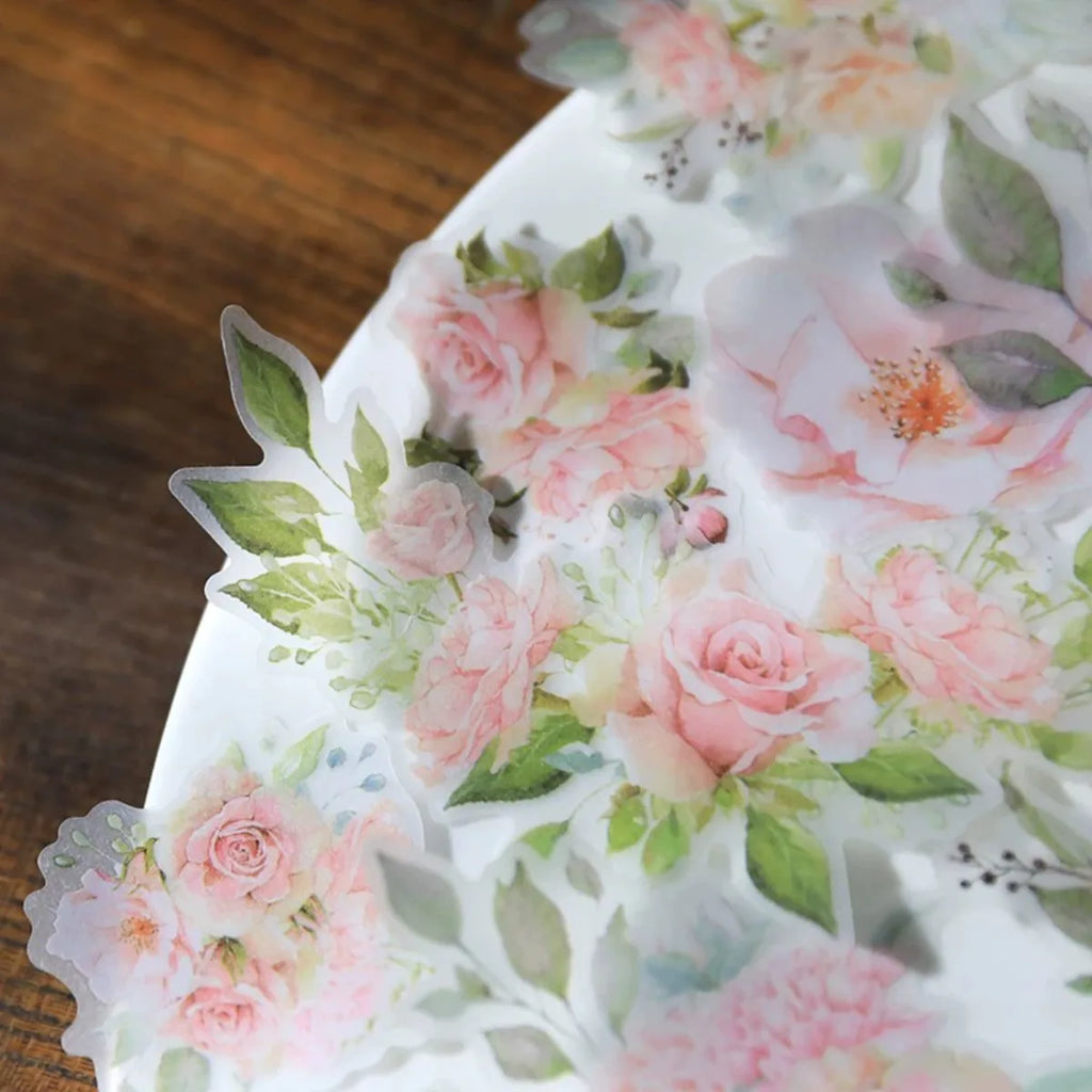 Vintage Pink Rose Vellum Stickers for Journaling