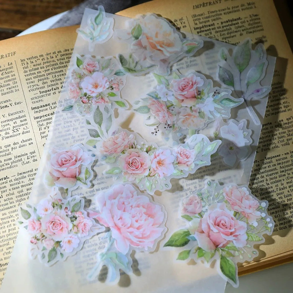 Vintage Pink Rose Vellum Stickers for Journaling