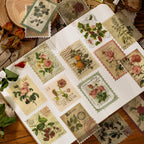 Autocollants de timbres-poste vintage avec plantes et fleurs
