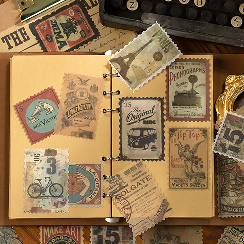 Autocollants de timbres-poste vintage avec plantes et fleurs