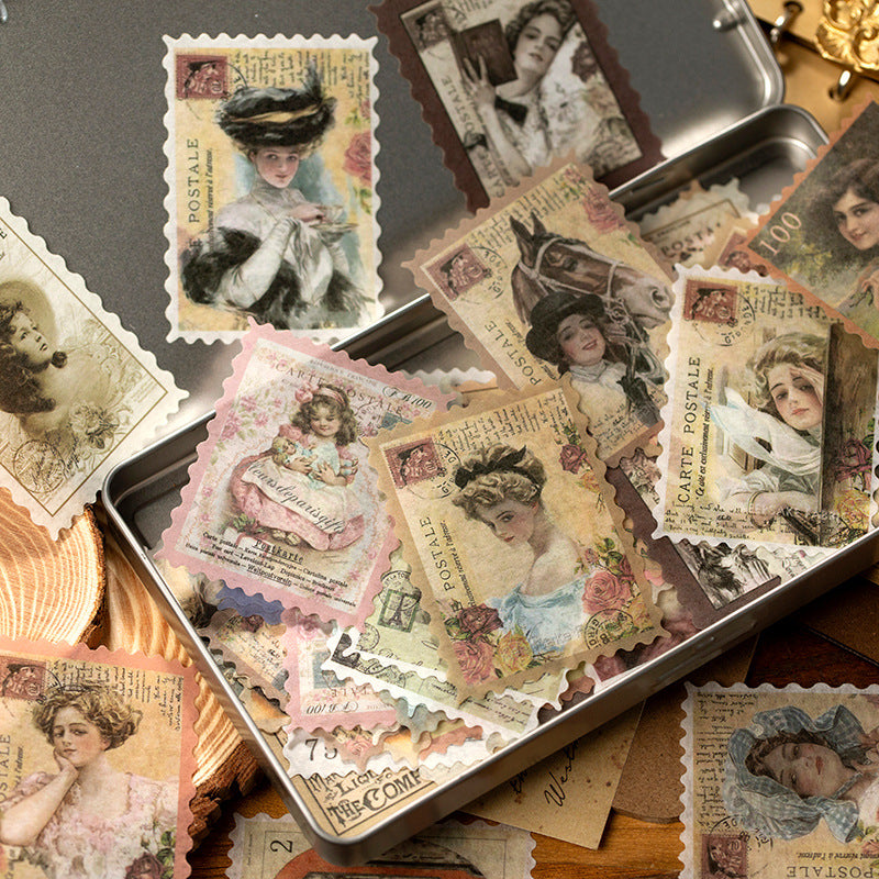 Autocollants de timbres-poste vintage avec plantes et fleurs