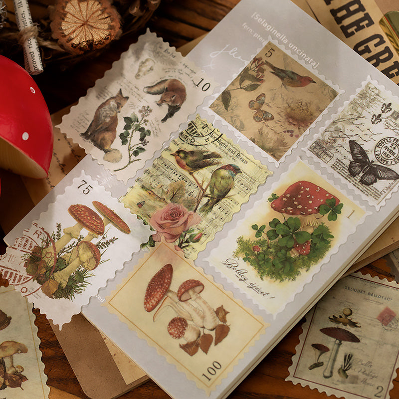 Autocollants de timbres-poste vintage avec plantes et fleurs