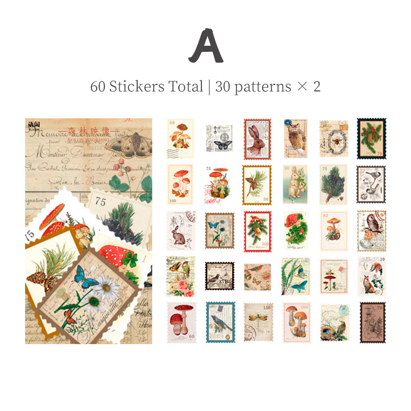 Autocollants de timbres-poste vintage avec plantes et fleurs
