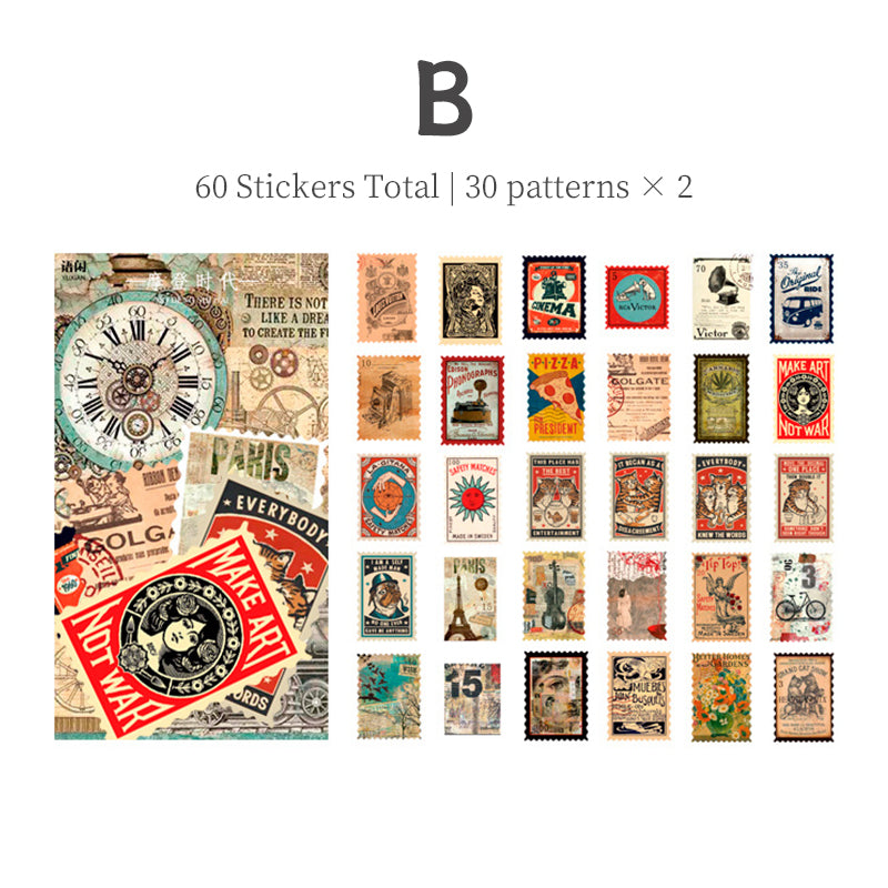 Autocollants de timbres-poste vintage avec plantes et fleurs