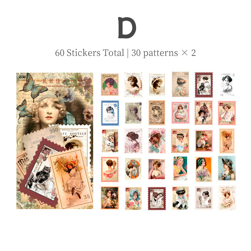 Autocollants de timbres-poste vintage avec plantes et fleurs