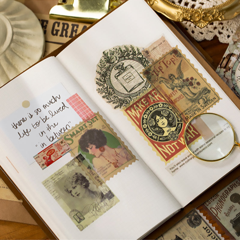 Autocollants de timbres-poste vintage avec plantes et fleurs