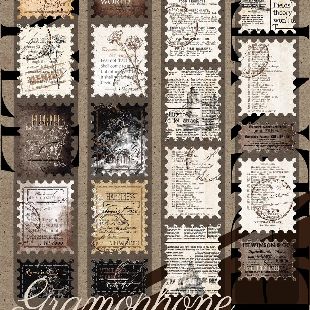 Vintage Postage Stamp Die-Cut PET Washi Tape | Retro Journaling Decorative Tape