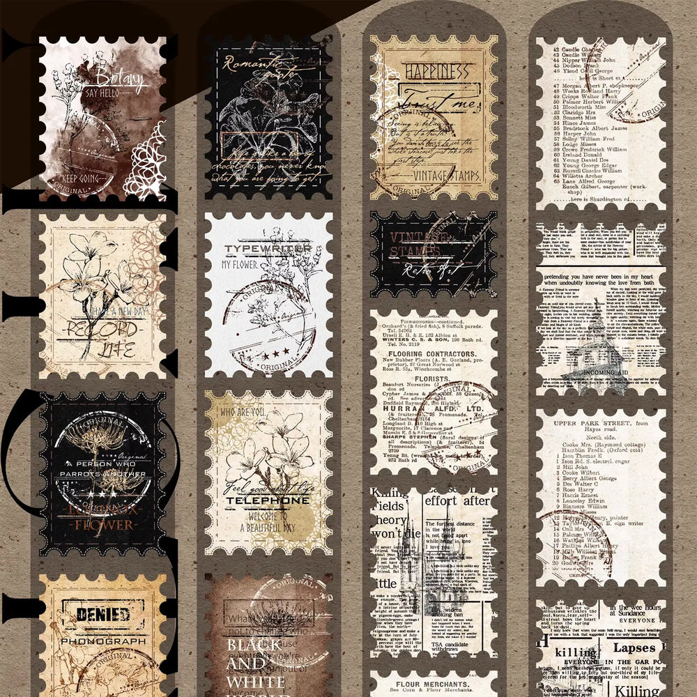 Vintage Postage Stamp Die-Cut PET Washi Tape | Retro Journaling Decorative Tape