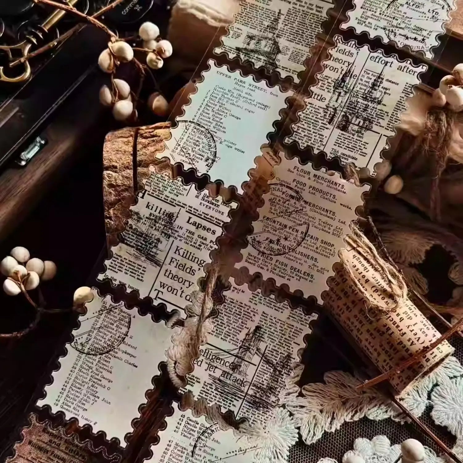 Vintage Postage Stamp Die-Cut PET Washi Tape | Retro Journaling Decorative Tape