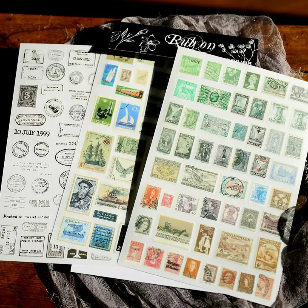 Vintage-Briefmarken-Rub-On-Sticker