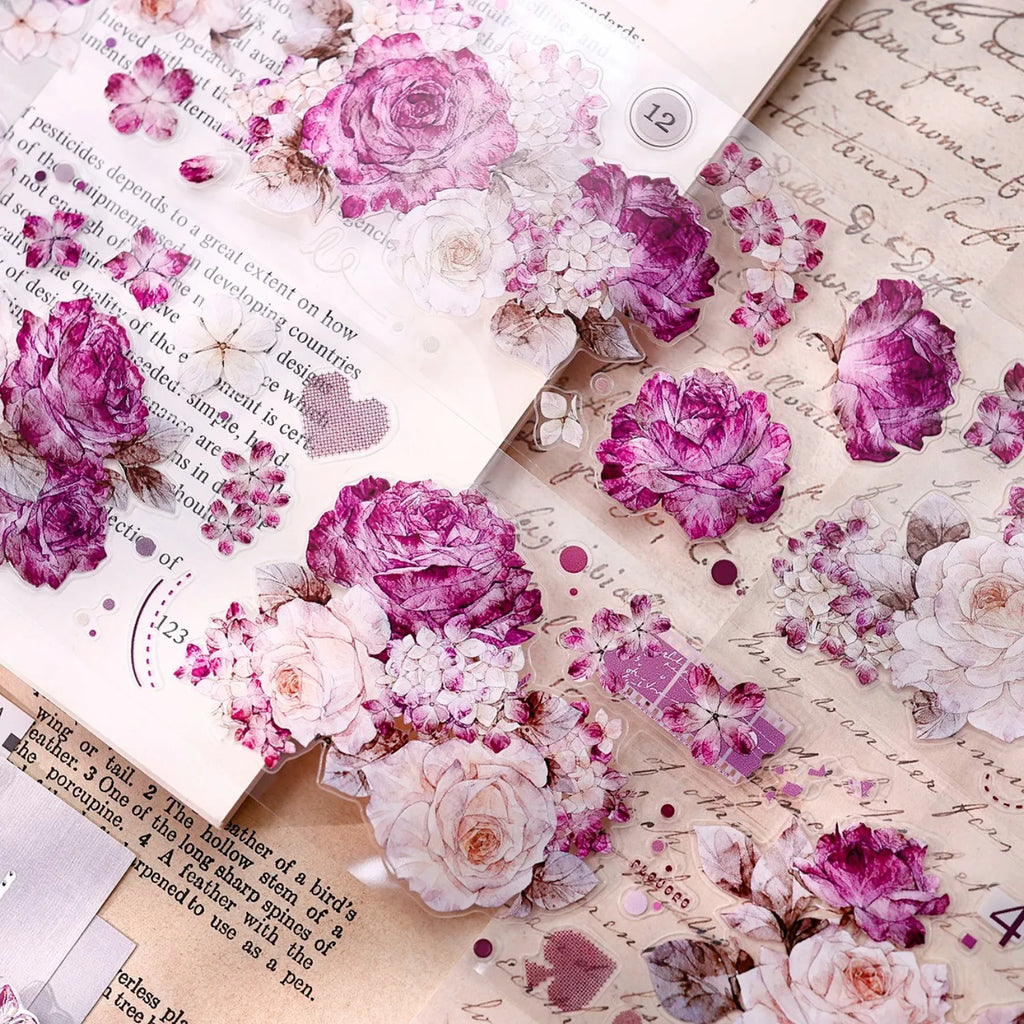 Vintage Purple Rose Washi PET journaling Tape