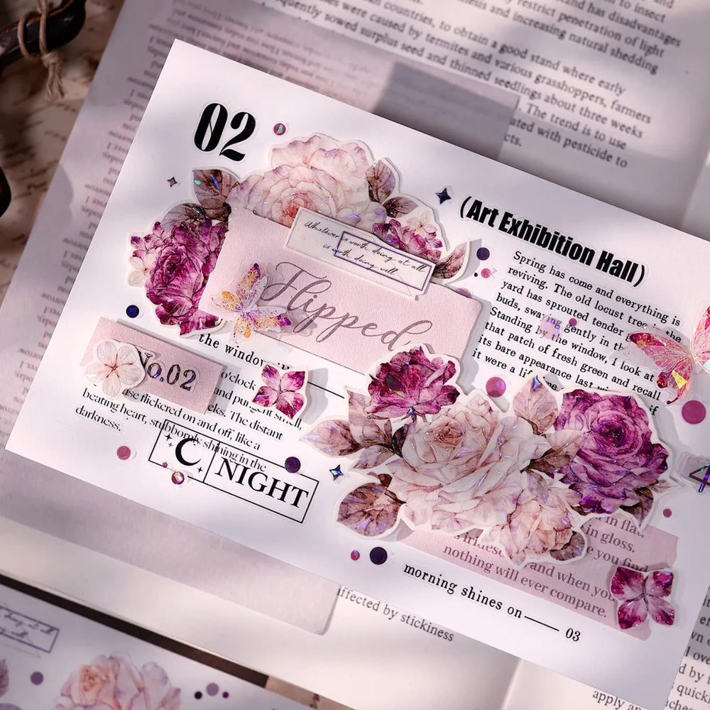 Vintage Purple Rose Washi PET journaling Tape