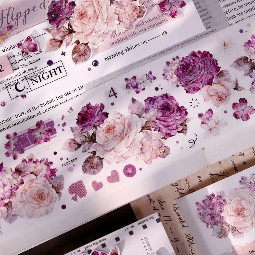Vintage Purple Rose Washi PET journaling Tape