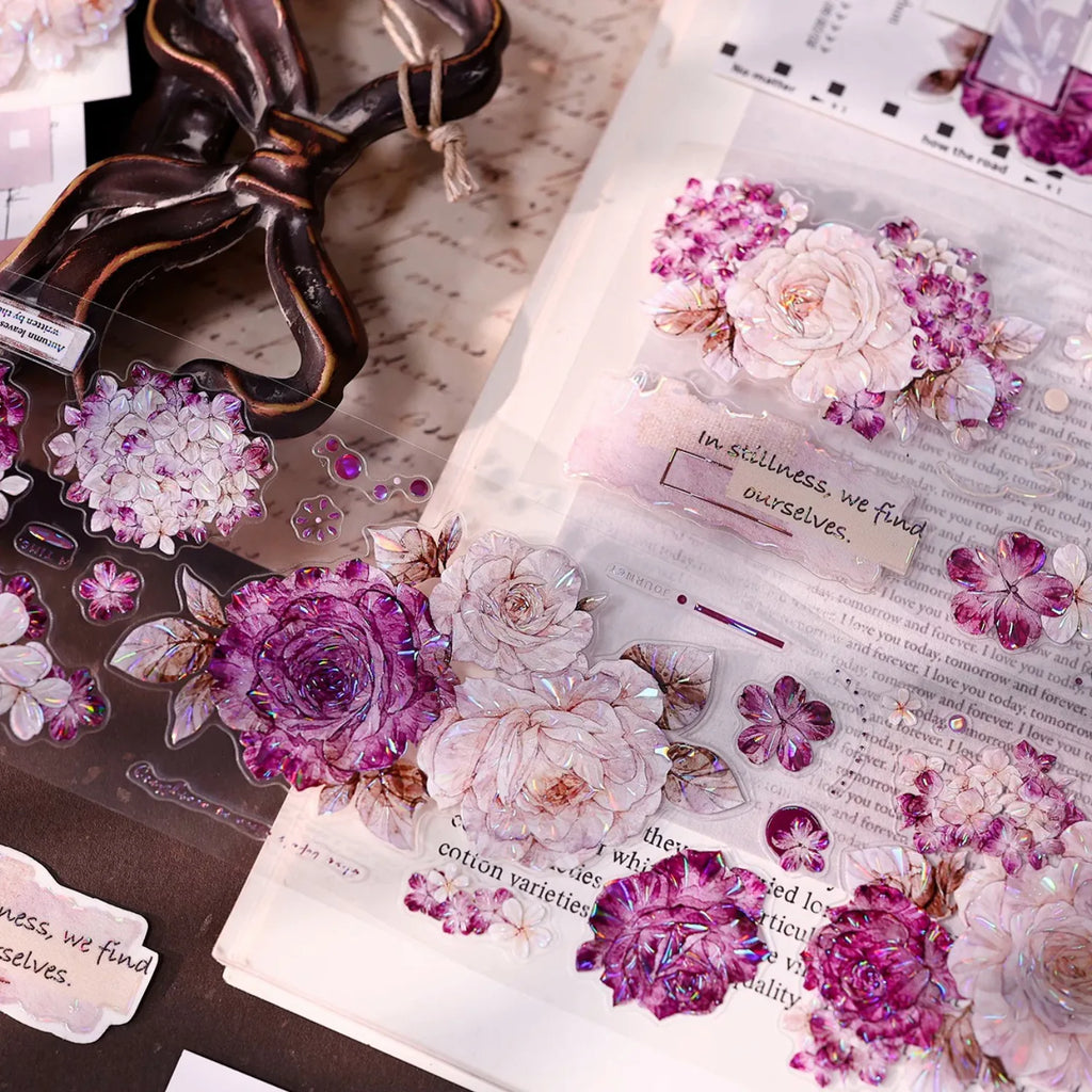 Vintage Purple Rose Washi PET journaling Tape