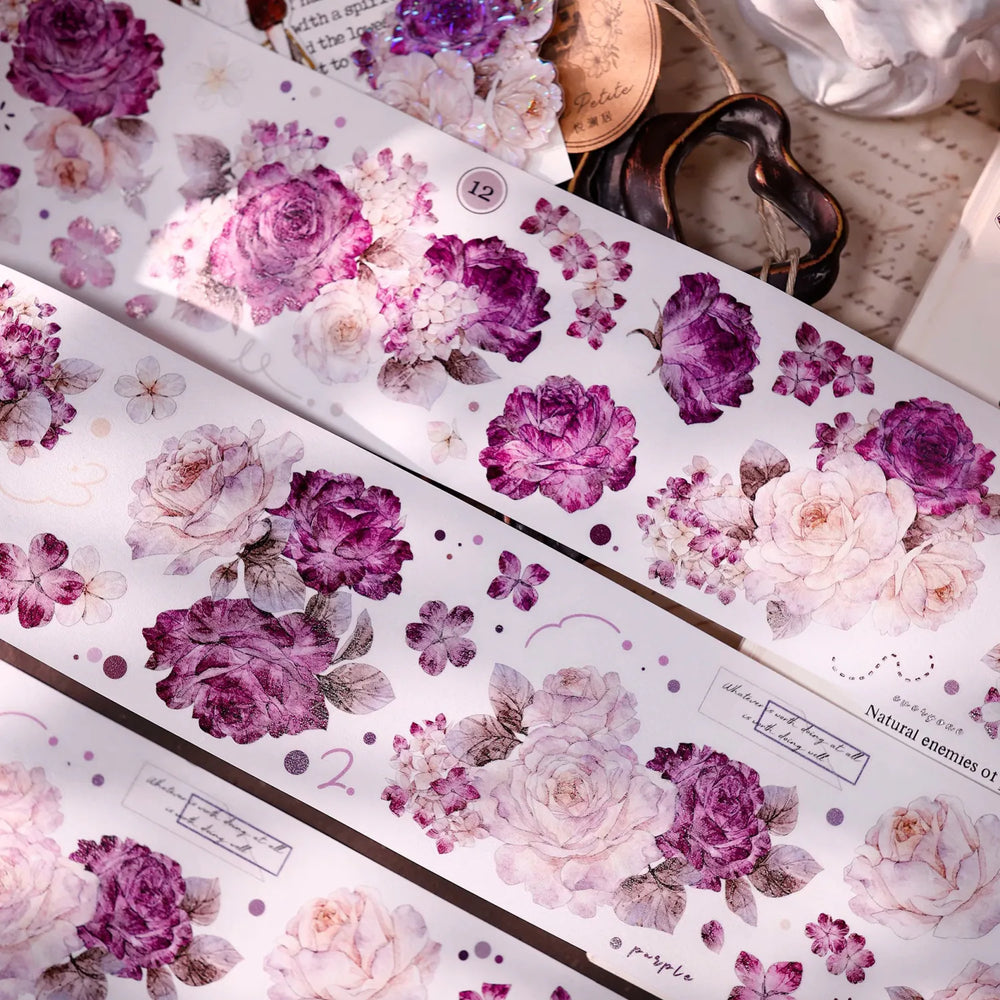 Vintage Purple Rose Washi PET journaling Tape