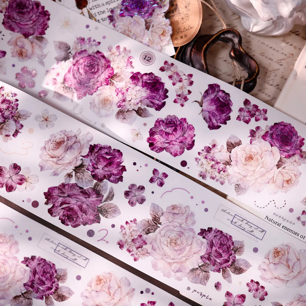 Vintage Purple Rose Washi PET journaling Tape
