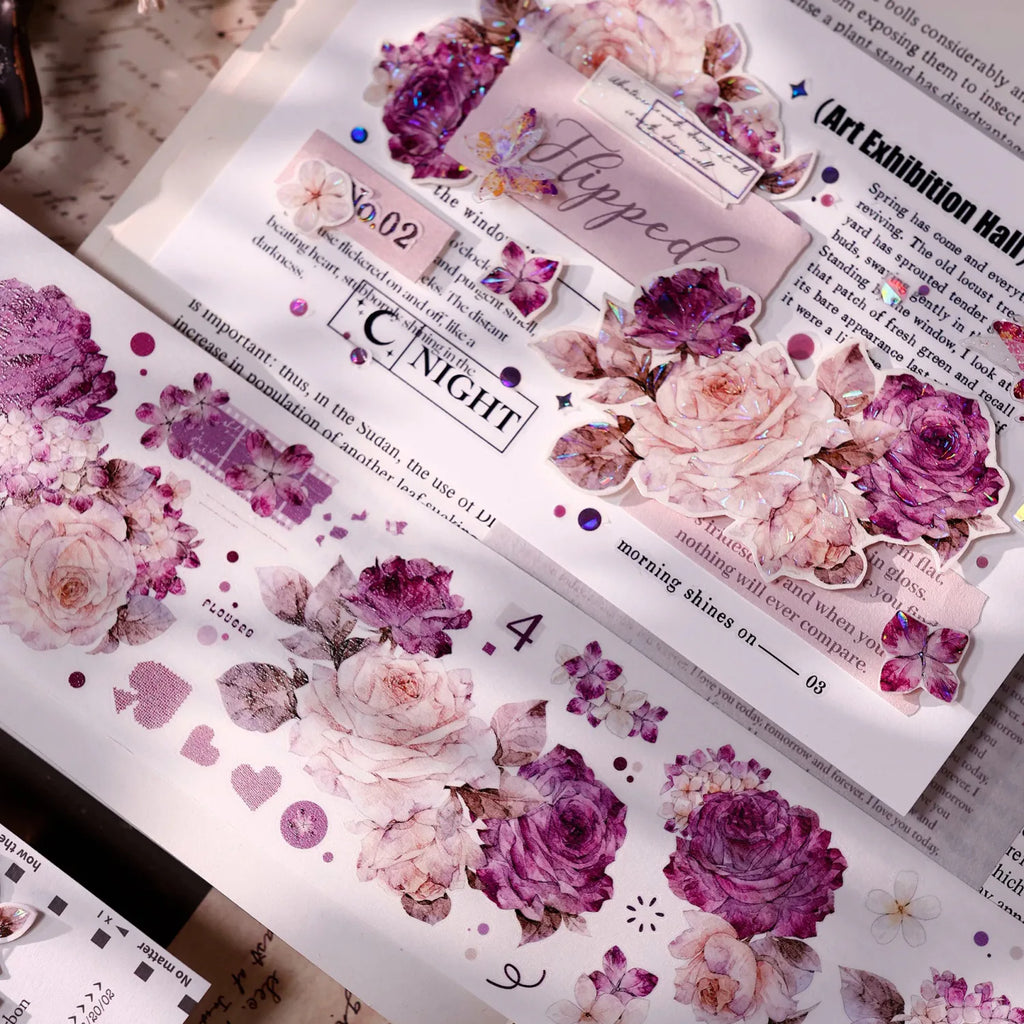 Vintage Purple Rose Washi PET journaling Tape