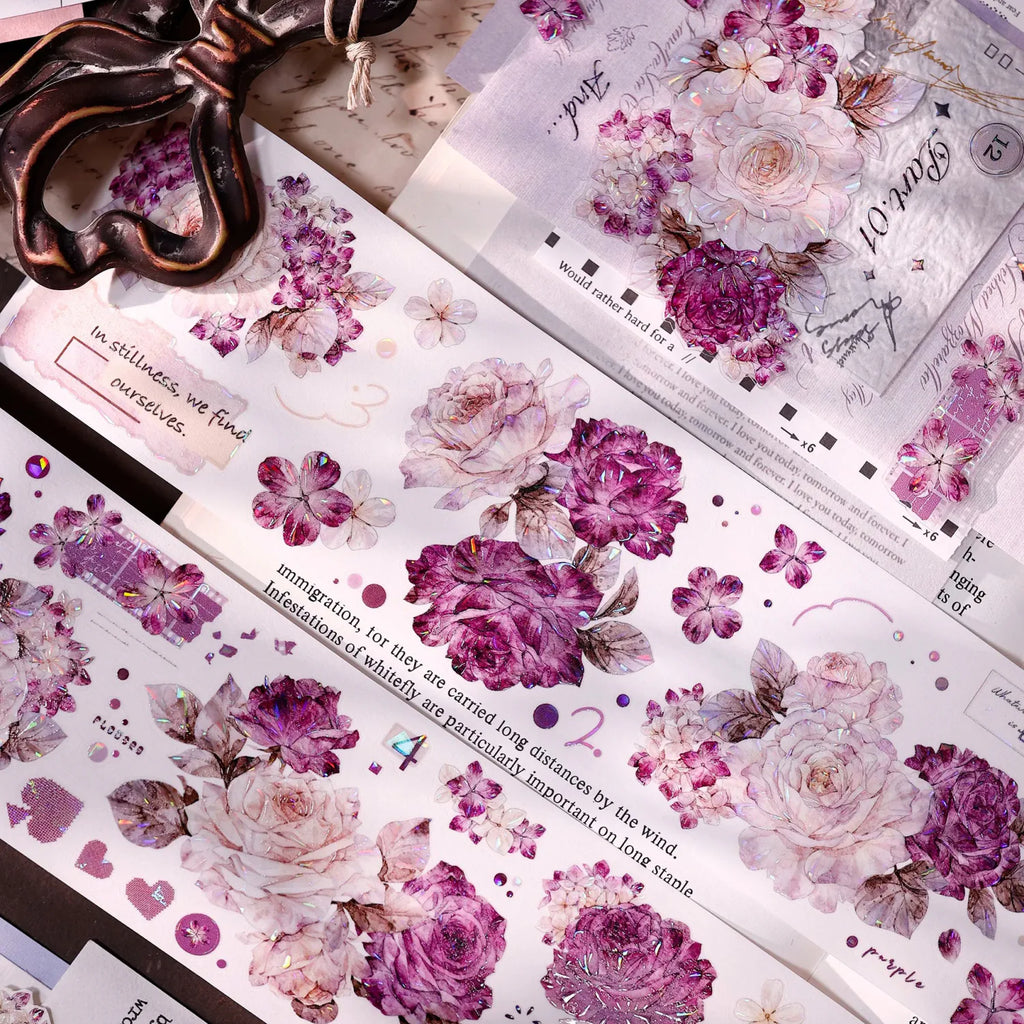 Vintage Purple Rose Washi PET journaling Tape