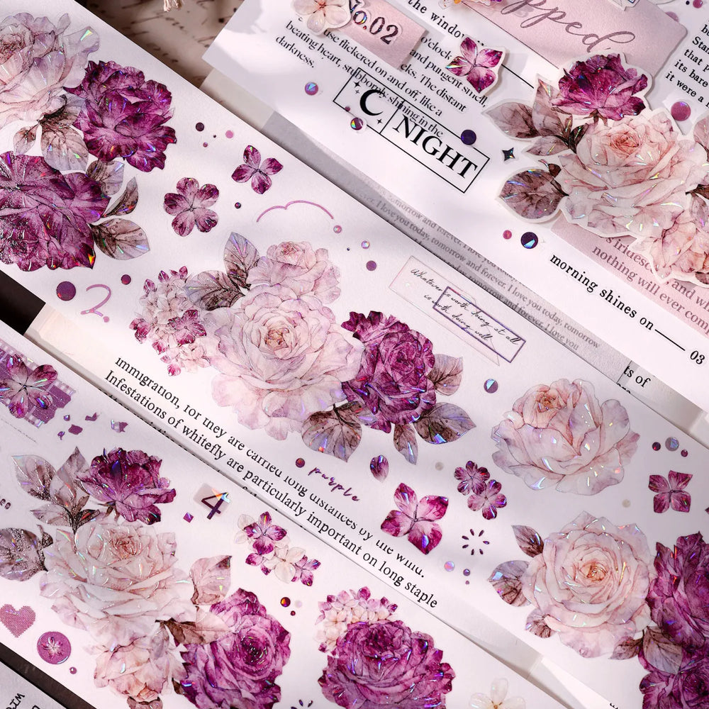 Vintage Purple Rose Washi PET journaling Tape