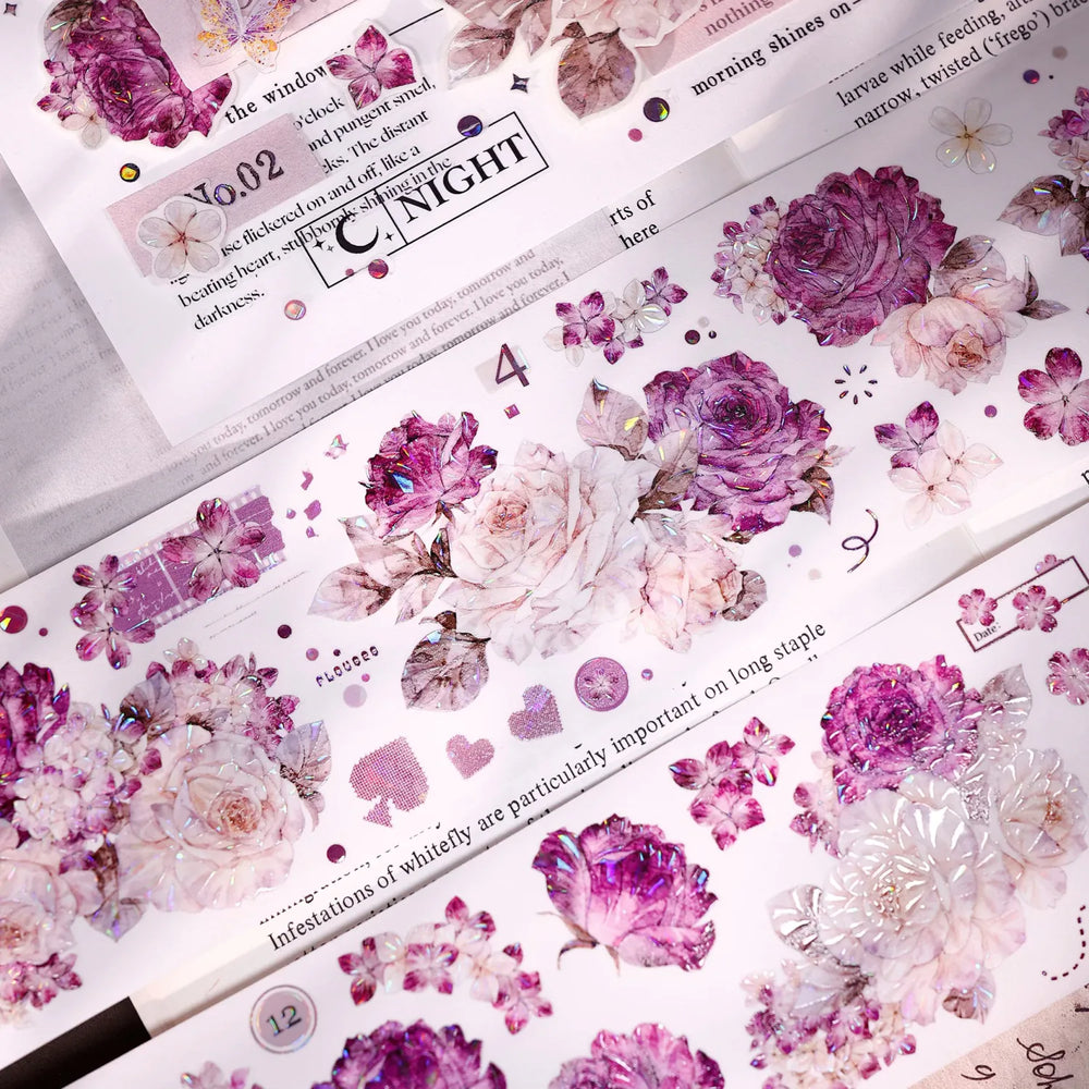 Vintage Purple Rose Washi PET journaling Tape