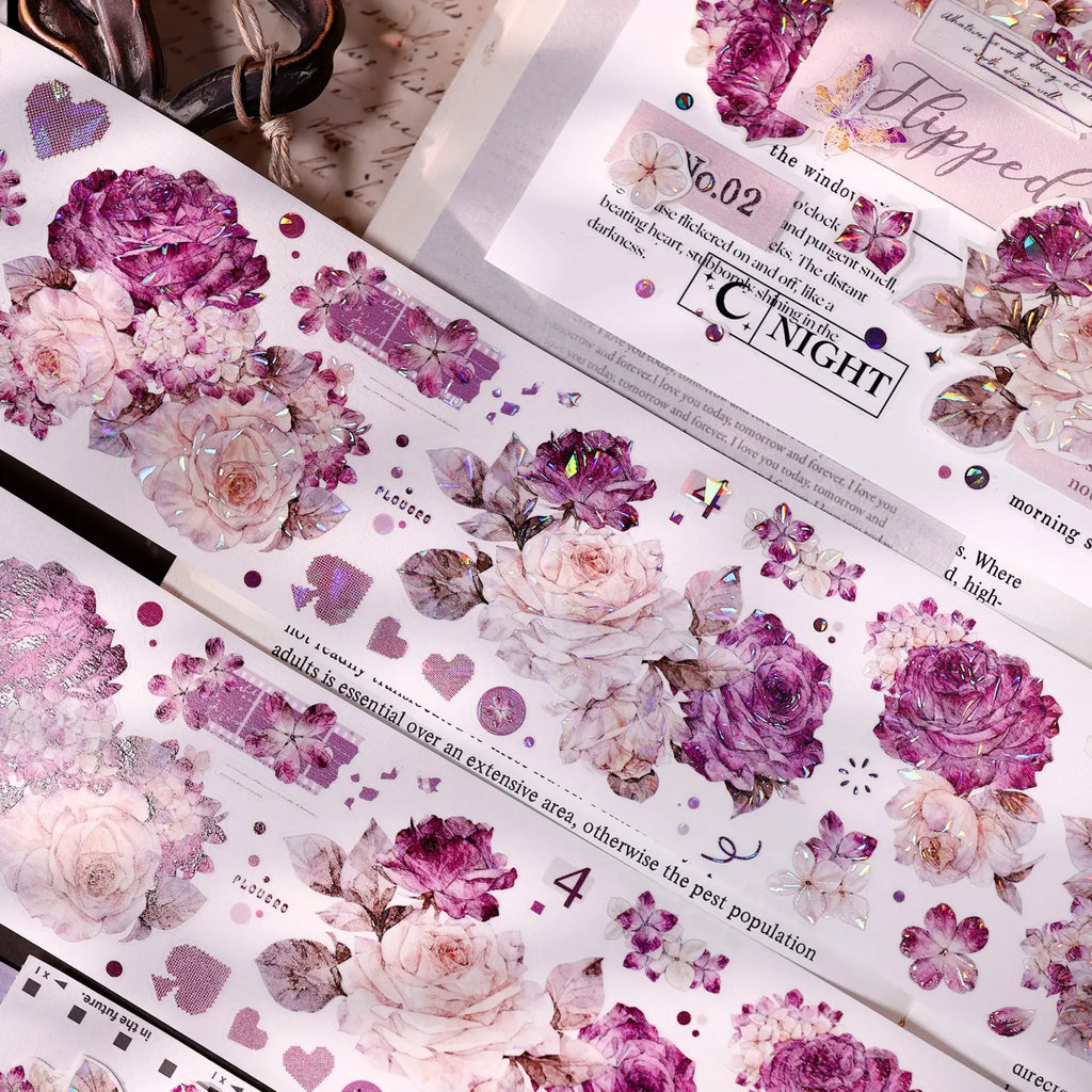 Vintage Purple Rose Washi PET journaling Tape
