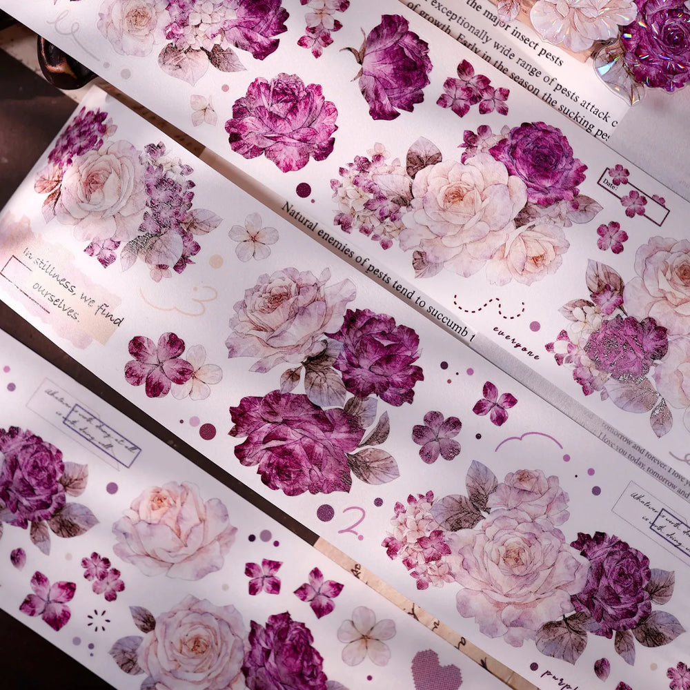 Vintage Purple Rose Washi PET journaling Tape