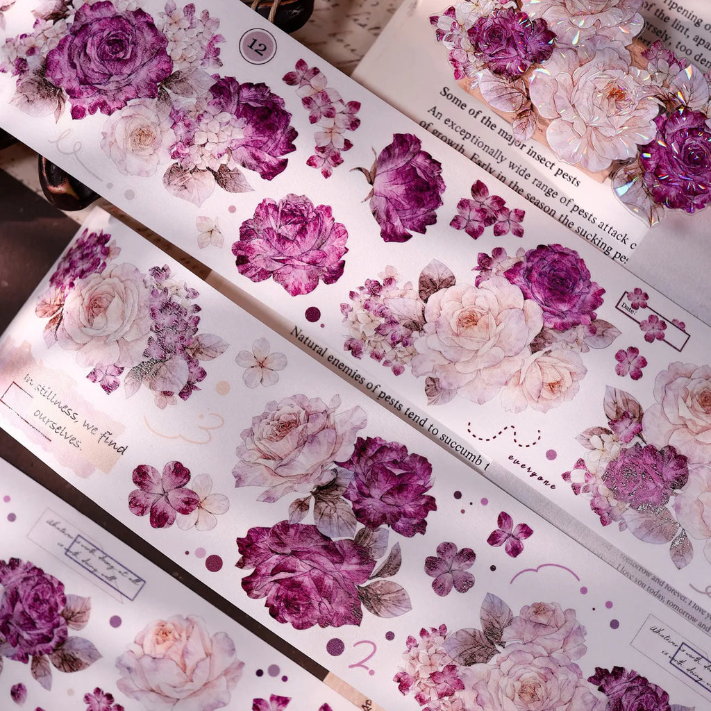 Vintage Purple Rose Washi PET journaling Tape