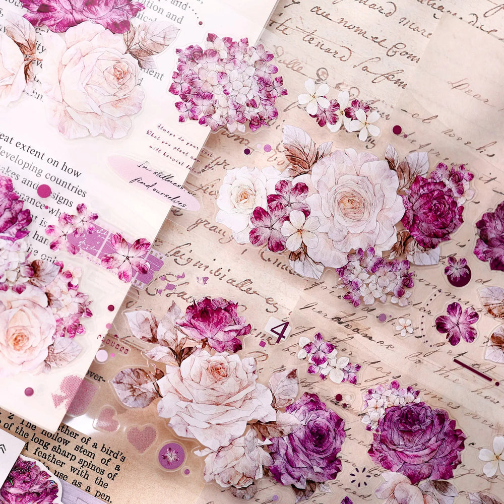 Vintage Purple Rose Washi PET journaling Tape