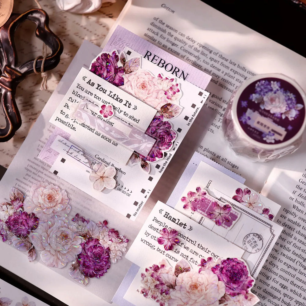 Vintage Purple Rose Washi PET journaling Tape