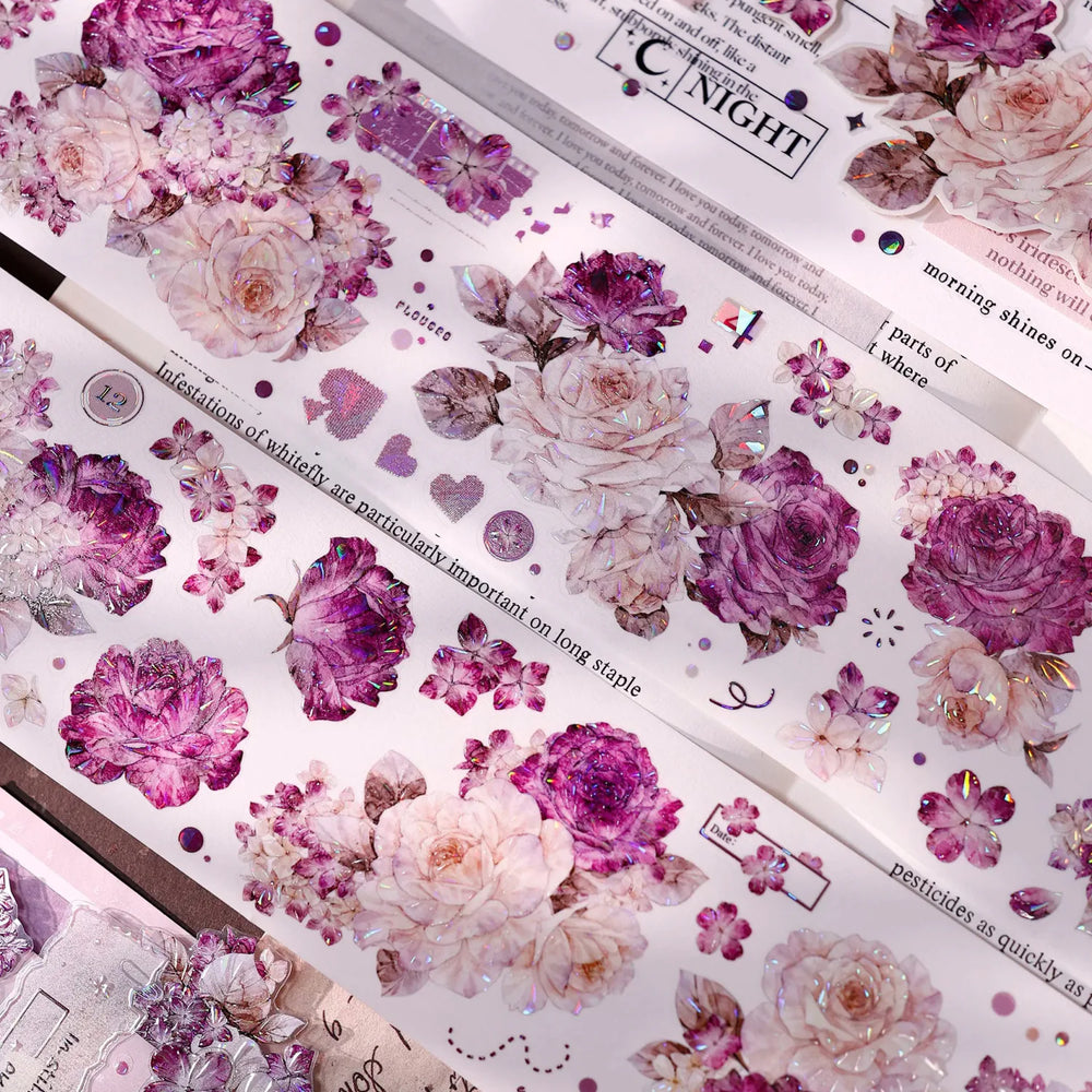 Vintage Purple Rose Washi PET journaling Tape