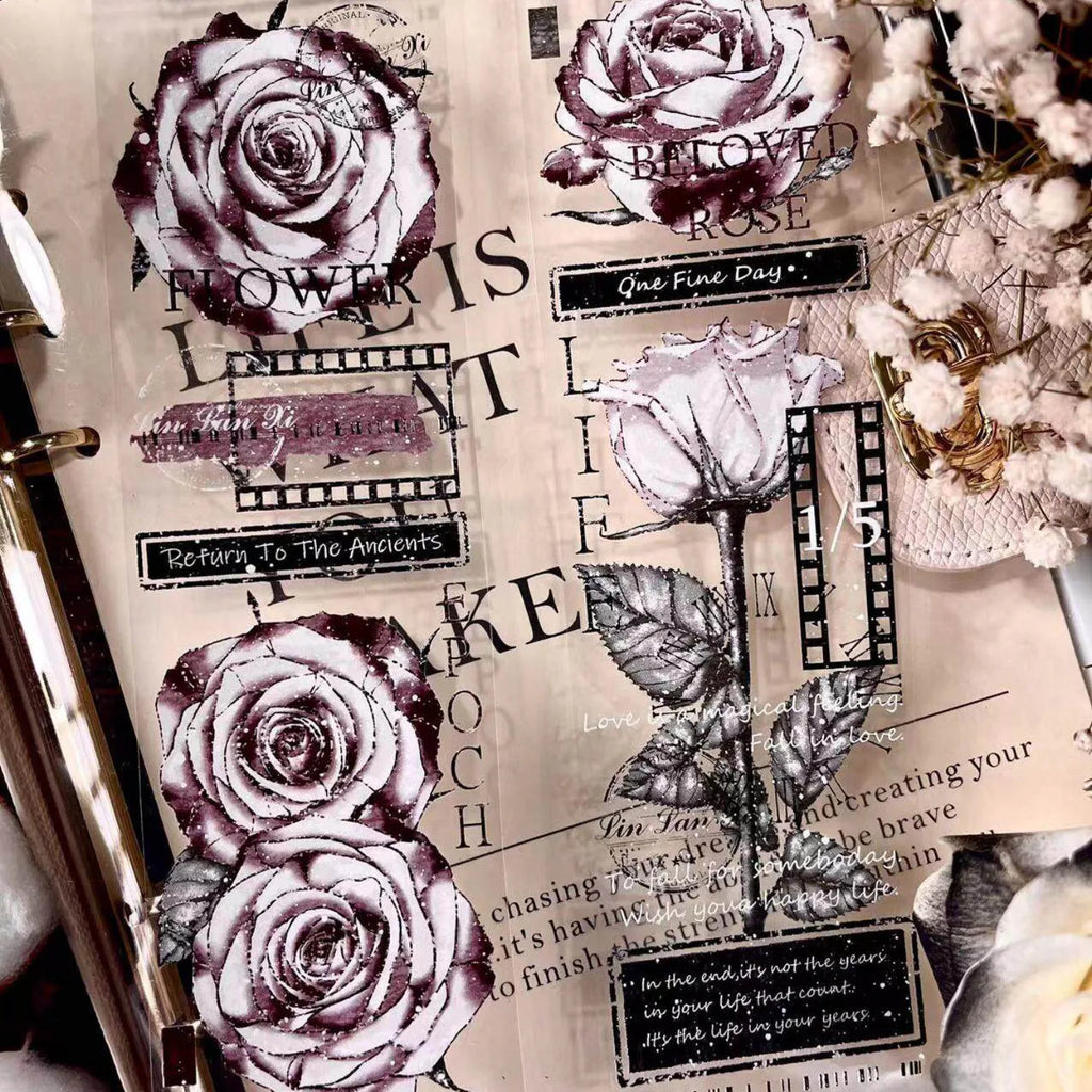 Vintage Rose PET Washi Tape | Kristalltinte Florale Journaling Ephemera