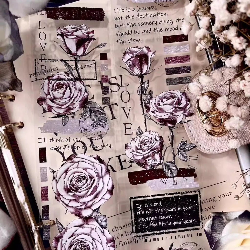 Vintage Rose PET Washi Tape | Kristalltinte Florale Journaling Ephemera