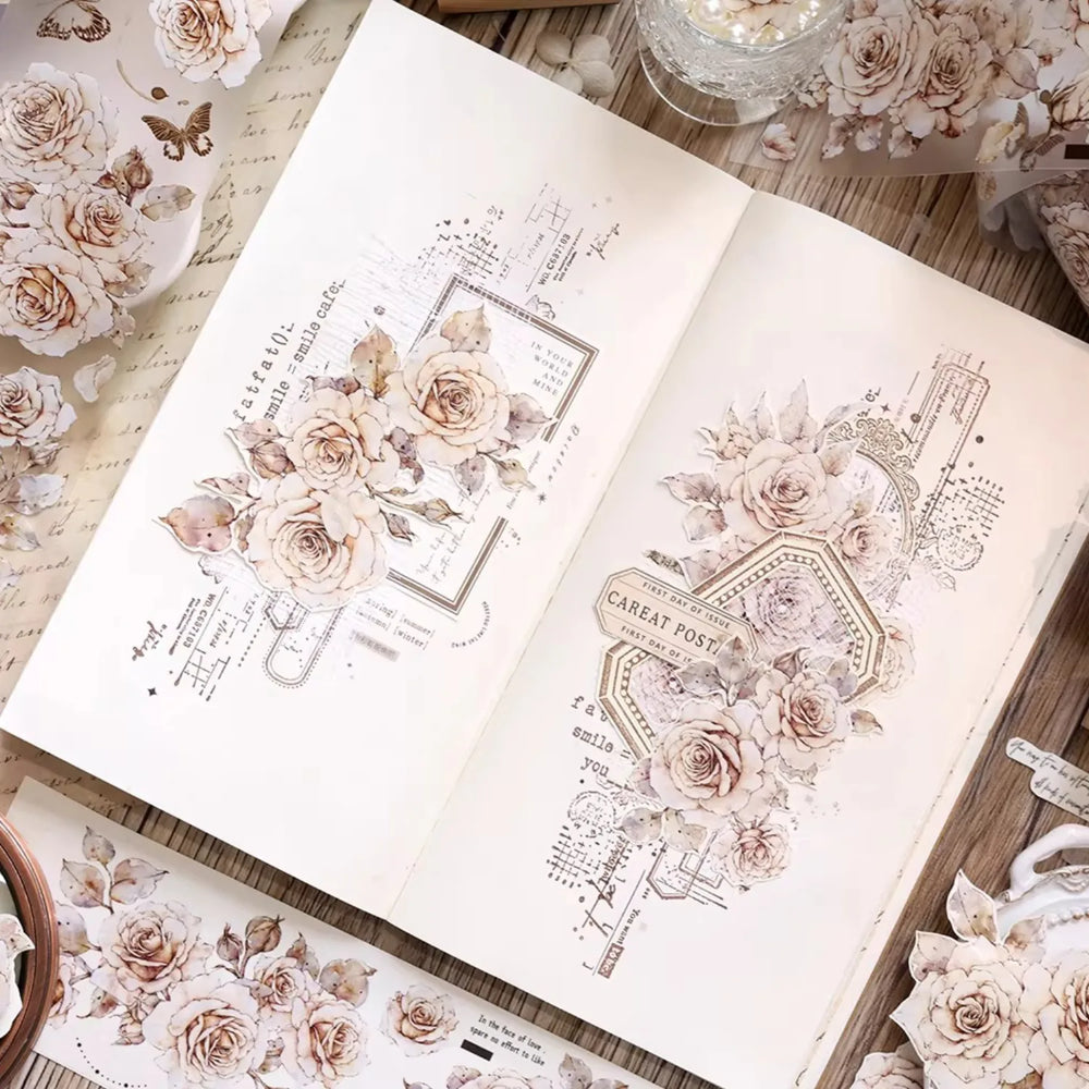 Ruban Washi & PET Rose vintage | Éphémères de Journal floral