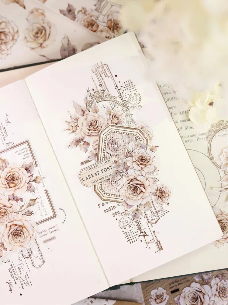 Vintage Rose Washi & PET Tape | Floral Journaling Ephemera