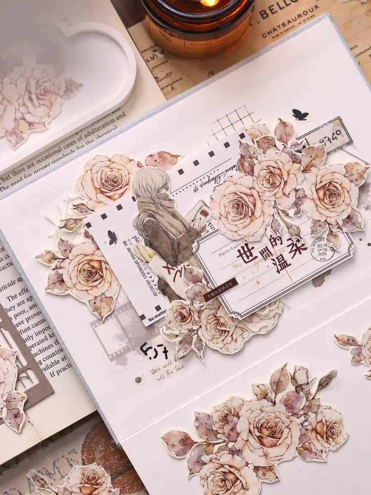 Vintage Rose Washi & PET Tape | Floral Journaling Ephemera