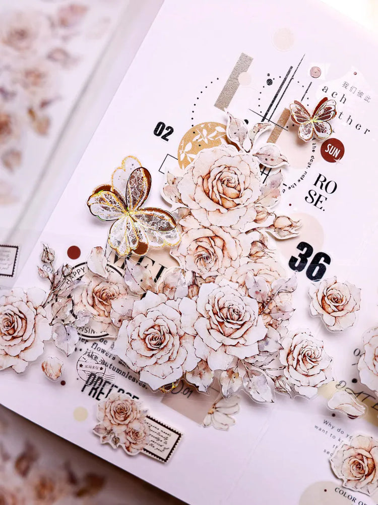 Vintage Rose Washi & PET Tape | Floral Journaling Ephemera