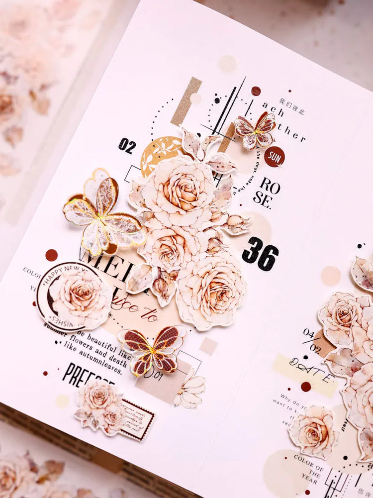 Vintage Rose Washi & PET Tape | Floral Journaling Ephemera