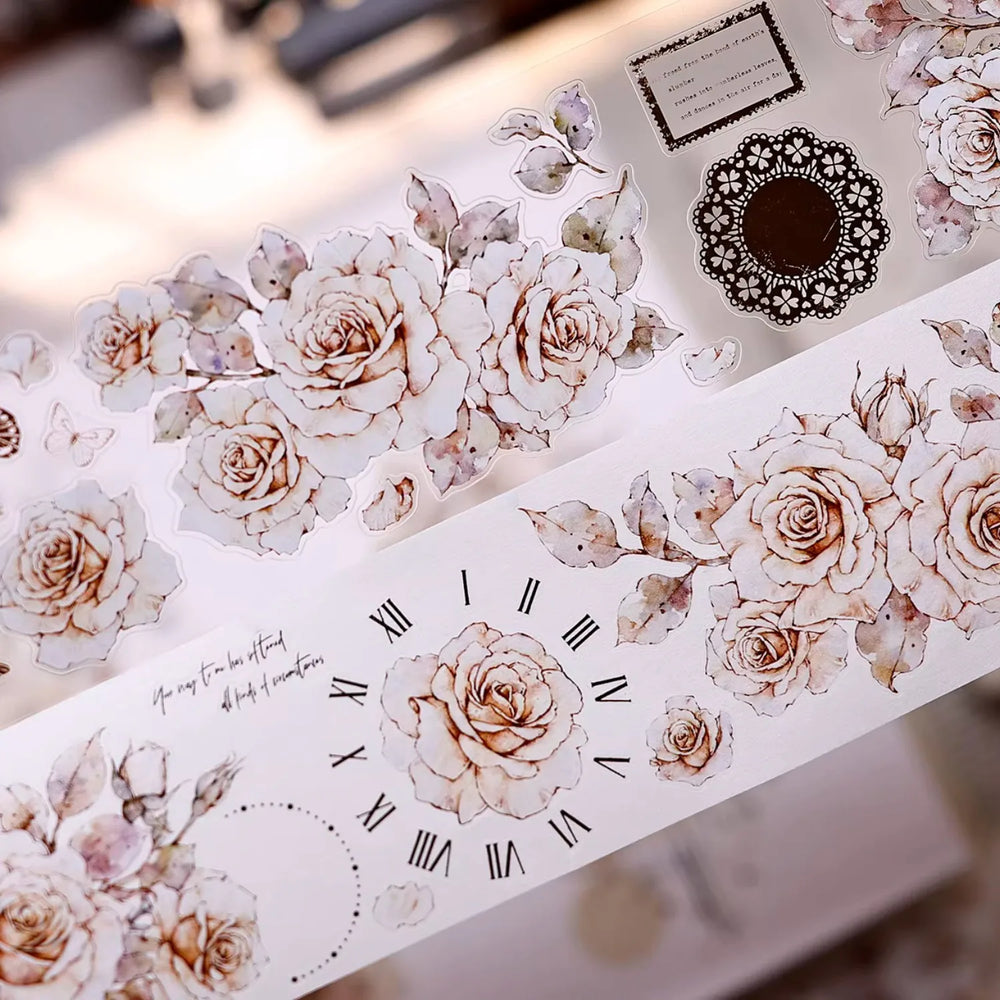 Ruban Washi & PET Rose vintage | Éphémères de Journal floral