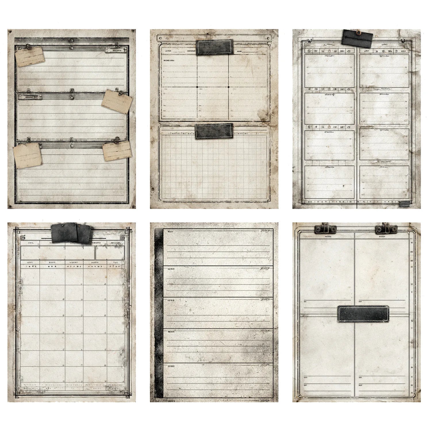 Vintage Schedule Scrapbooking Paper | Coffee-Dyed style Ephemera